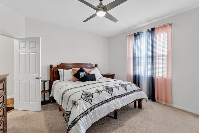 Primary bedroom, 14 by 15 feet